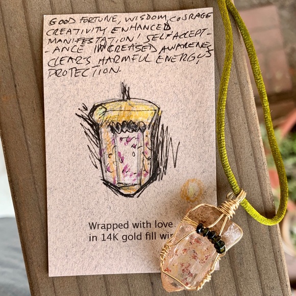 Topaz, Tourmaline & Hematite on Quartz Pendant - Picture 7 of 16